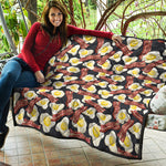Black Fried Egg And Bacon Pattern Print Quilt