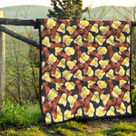Black Fried Egg And Bacon Pattern Print Quilt