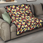 Black Fried Egg And Bacon Pattern Print Quilt