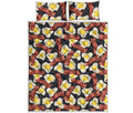 Black Fried Egg And Bacon Pattern Print Quilt Bed Set