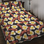 Black Fried Egg And Bacon Pattern Print Quilt Bed Set