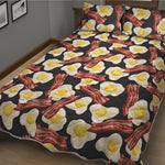 Black Fried Egg And Bacon Pattern Print Quilt Bed Set