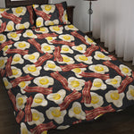 Black Fried Egg And Bacon Pattern Print Quilt Bed Set