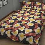 Black Fried Egg And Bacon Pattern Print Quilt Bed Set