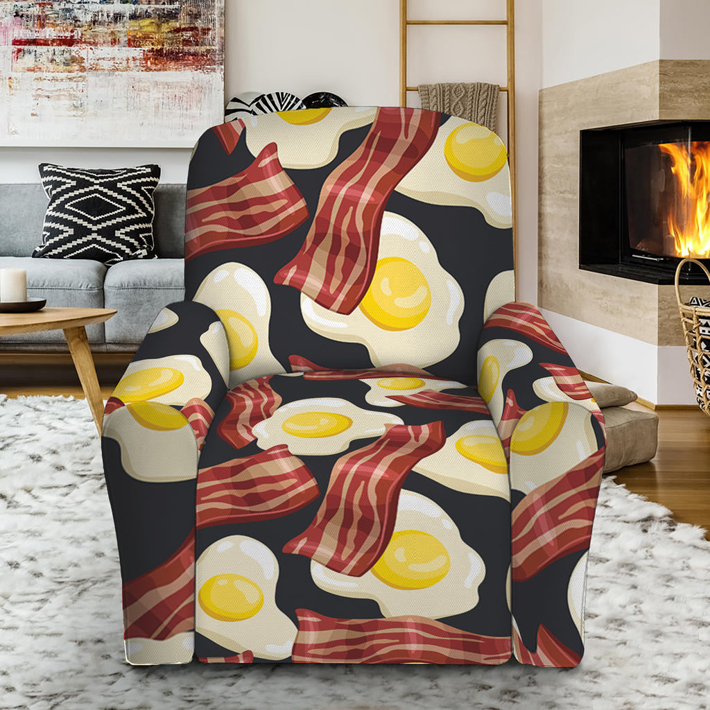 Black Fried Egg And Bacon Pattern Print Recliner Slipcover