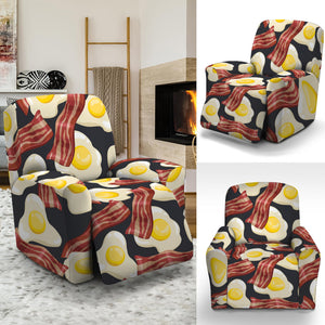 Black Fried Egg And Bacon Pattern Print Recliner Slipcover