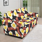 Black Fried Egg And Bacon Pattern Print Sofa Cover