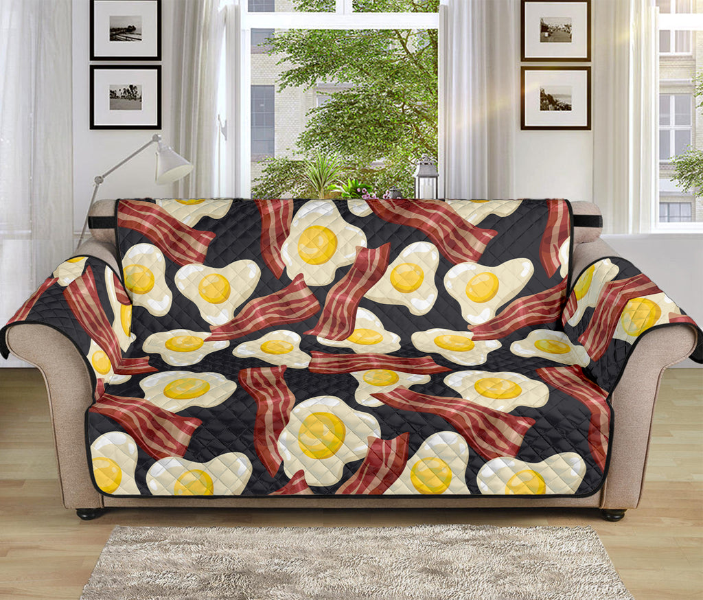 Black Fried Egg And Bacon Pattern Print Sofa Protector