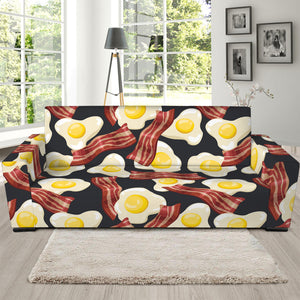 Black Fried Egg And Bacon Pattern Print Sofa Slipcover