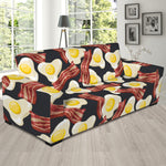 Black Fried Egg And Bacon Pattern Print Sofa Slipcover