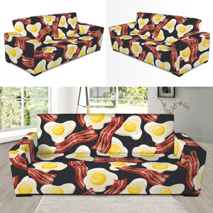 Black Fried Egg And Bacon Pattern Print Sofa Slipcover