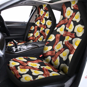 Black Fried Egg And Bacon Pattern Print Universal Fit Car Seat Covers