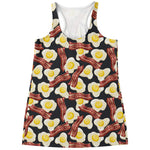 Black Fried Egg And Bacon Pattern Print Women's Racerback Tank Top