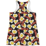 Black Fried Egg And Bacon Pattern Print Women's Racerback Tank Top