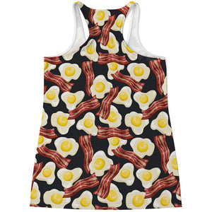 Black Fried Egg And Bacon Pattern Print Women's Racerback Tank Top