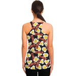 Black Fried Egg And Bacon Pattern Print Women's Racerback Tank Top