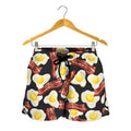 Black Fried Egg And Bacon Pattern Print Women's Shorts