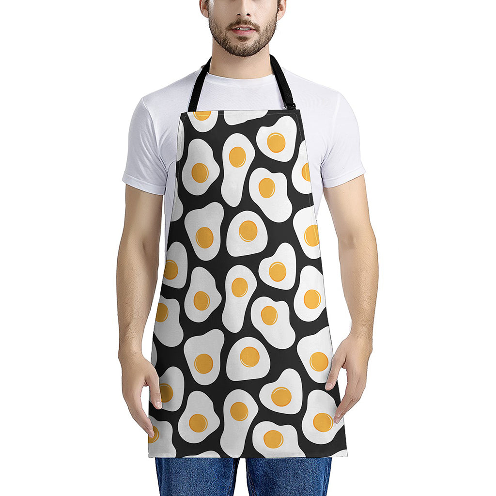 Black Fried Eggs Pattern Print Apron