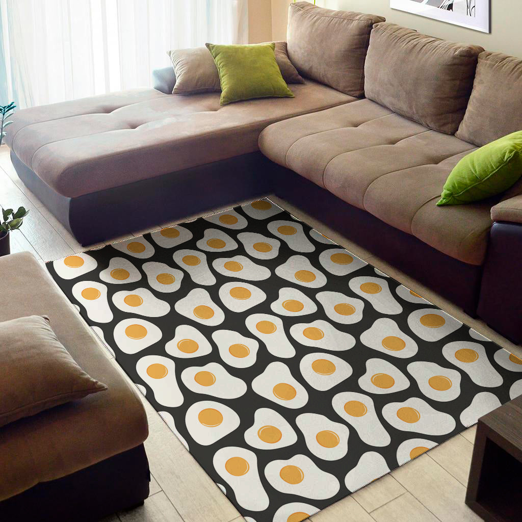 Black Fried Eggs Pattern Print Area Rug