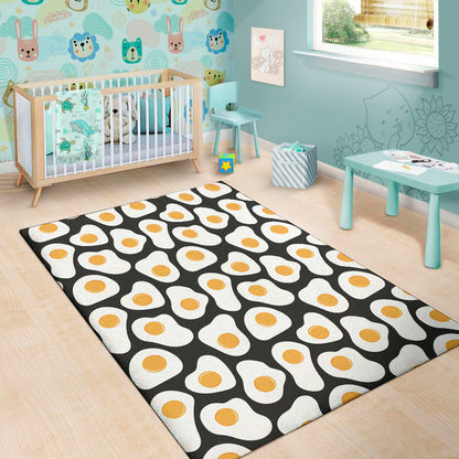 Black Fried Eggs Pattern Print Area Rug