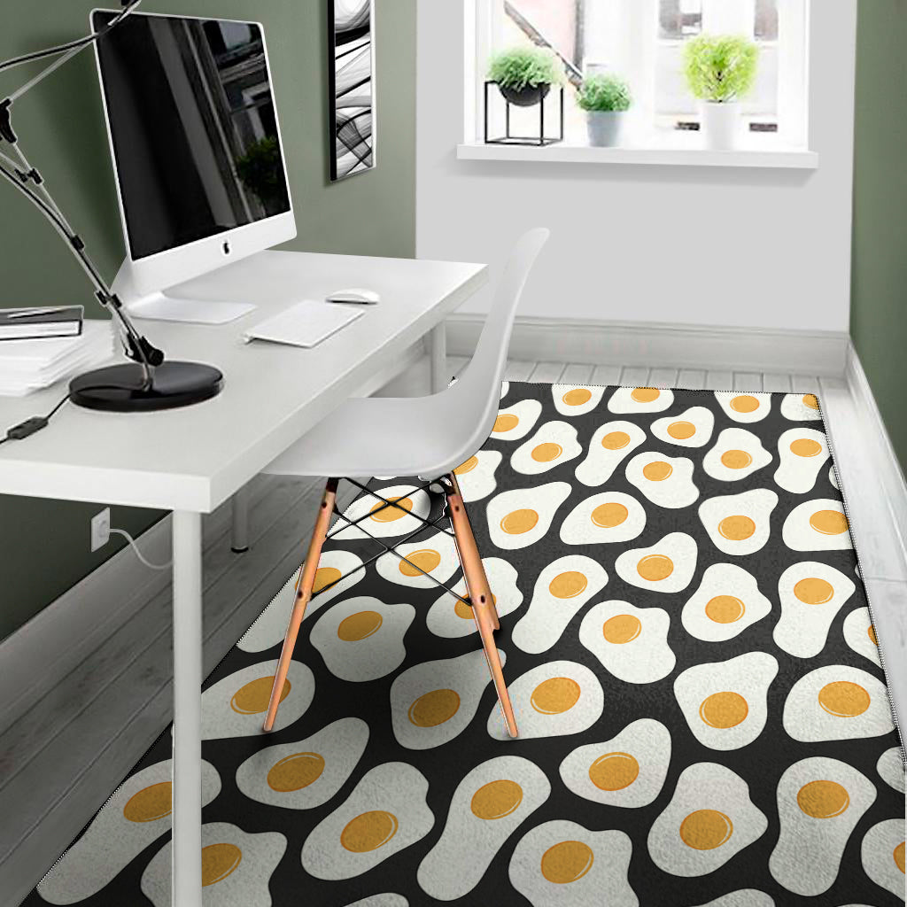 Black Fried Eggs Pattern Print Area Rug