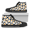 Black Fried Eggs Pattern Print Black High Top Sneakers