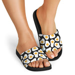 Black Fried Eggs Pattern Print Black Slide Sandals