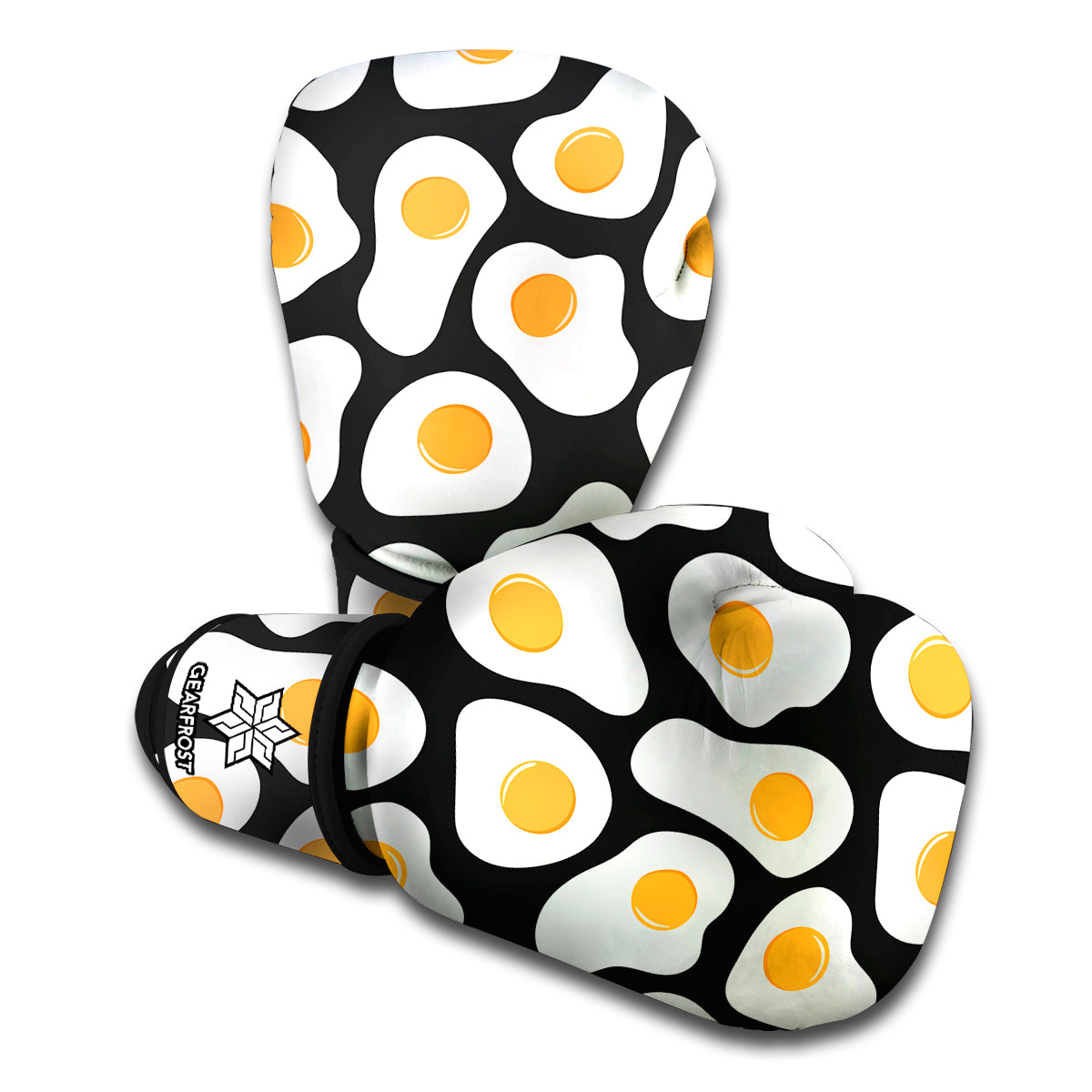 Black Fried Eggs Pattern Print Boxing Gloves