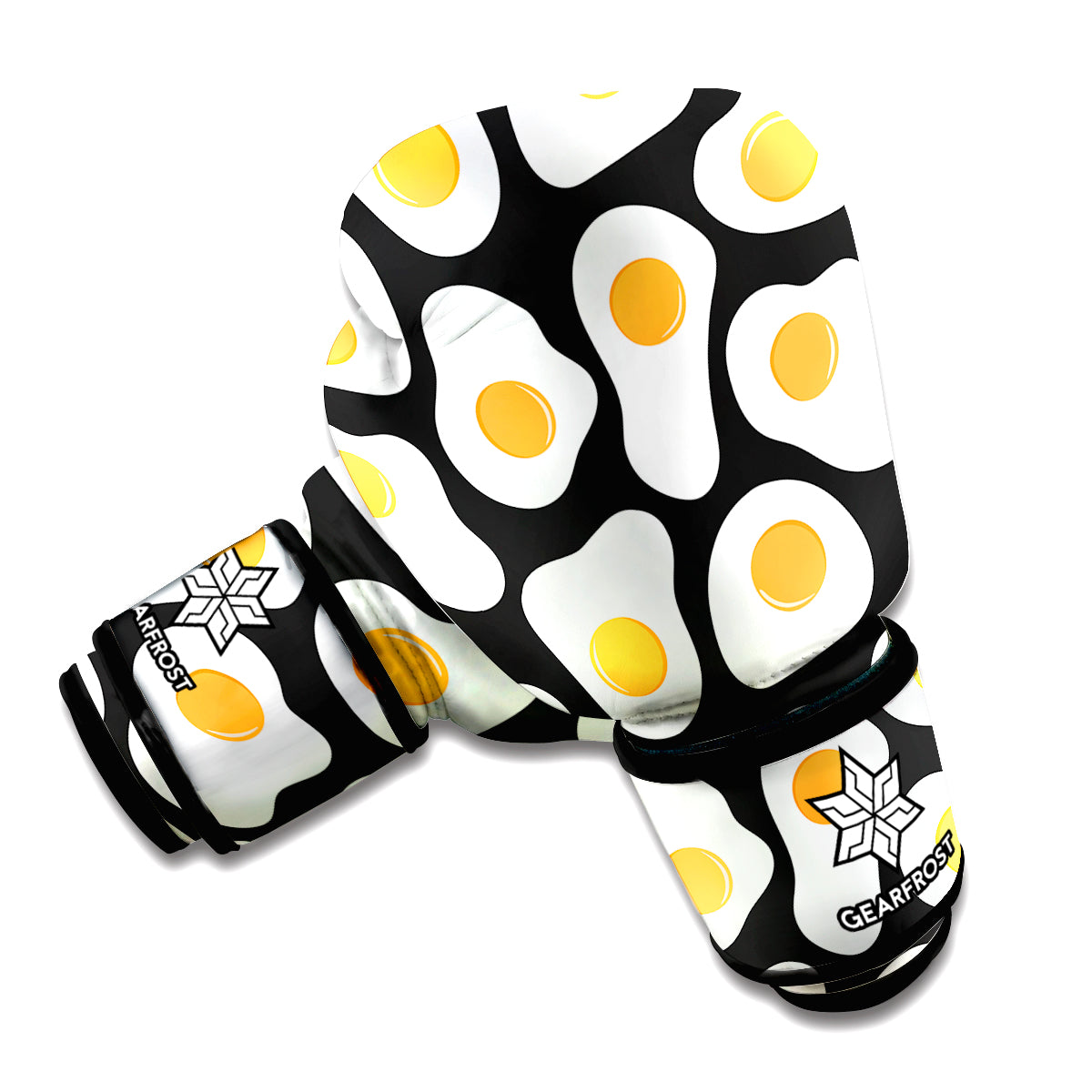 Black Fried Eggs Pattern Print Boxing Gloves
