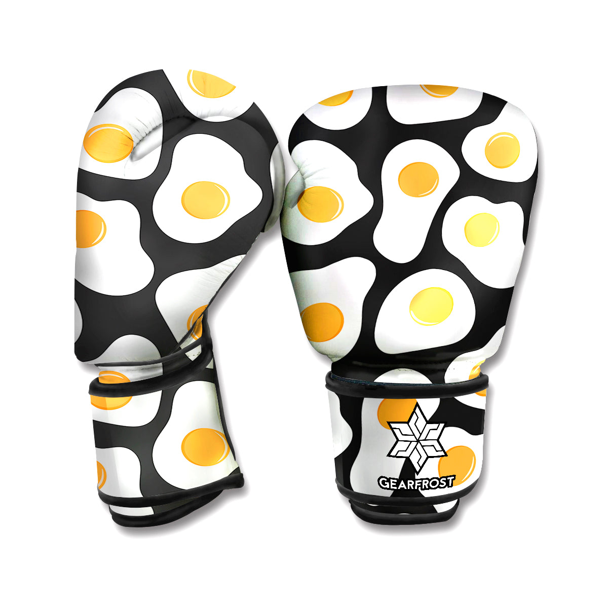 Black Fried Eggs Pattern Print Boxing Gloves