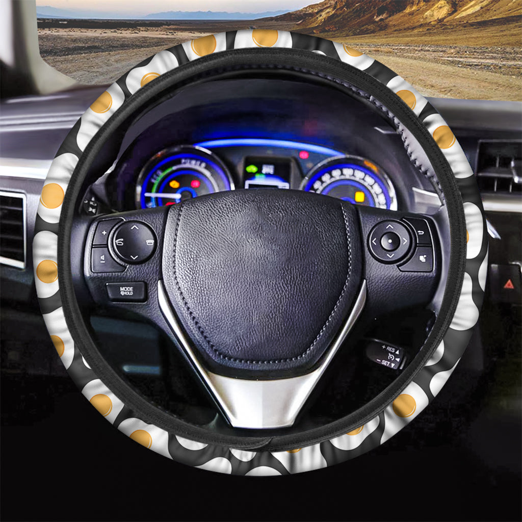 Black Fried Eggs Pattern Print Car Steering Wheel Cover