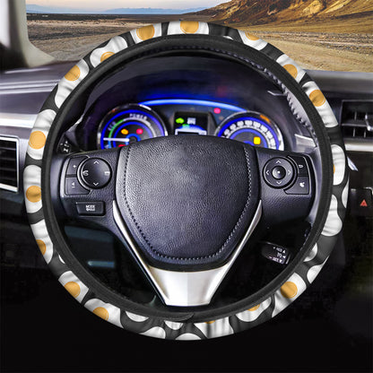 Black Fried Eggs Pattern Print Car Steering Wheel Cover