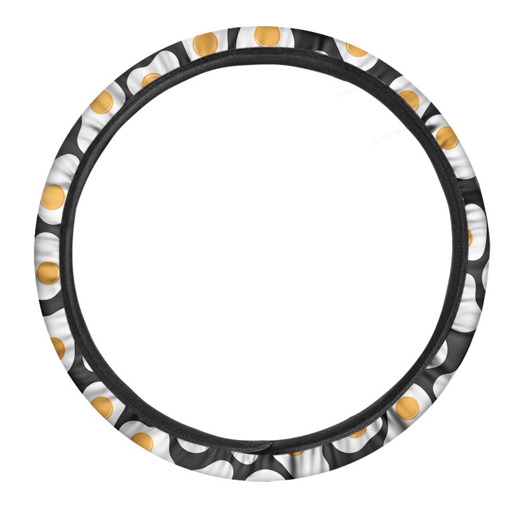Black Fried Eggs Pattern Print Car Steering Wheel Cover