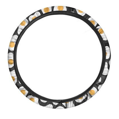Black Fried Eggs Pattern Print Car Steering Wheel Cover