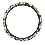 Black Fried Eggs Pattern Print Car Steering Wheel Cover