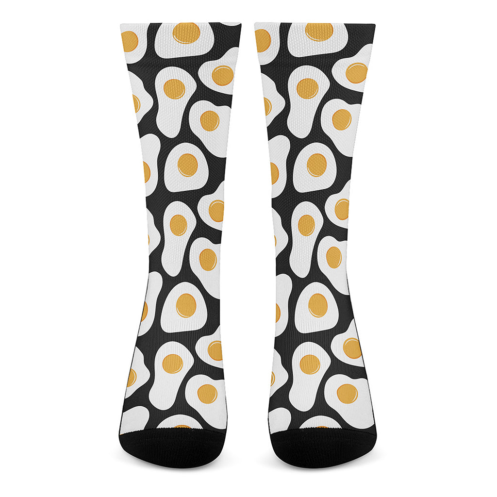 Black Fried Eggs Pattern Print Crew Socks