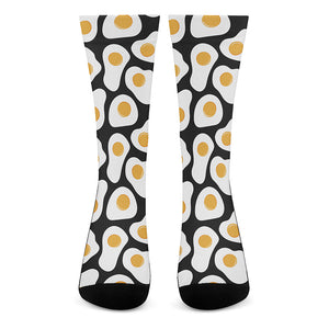 Black Fried Eggs Pattern Print Crew Socks