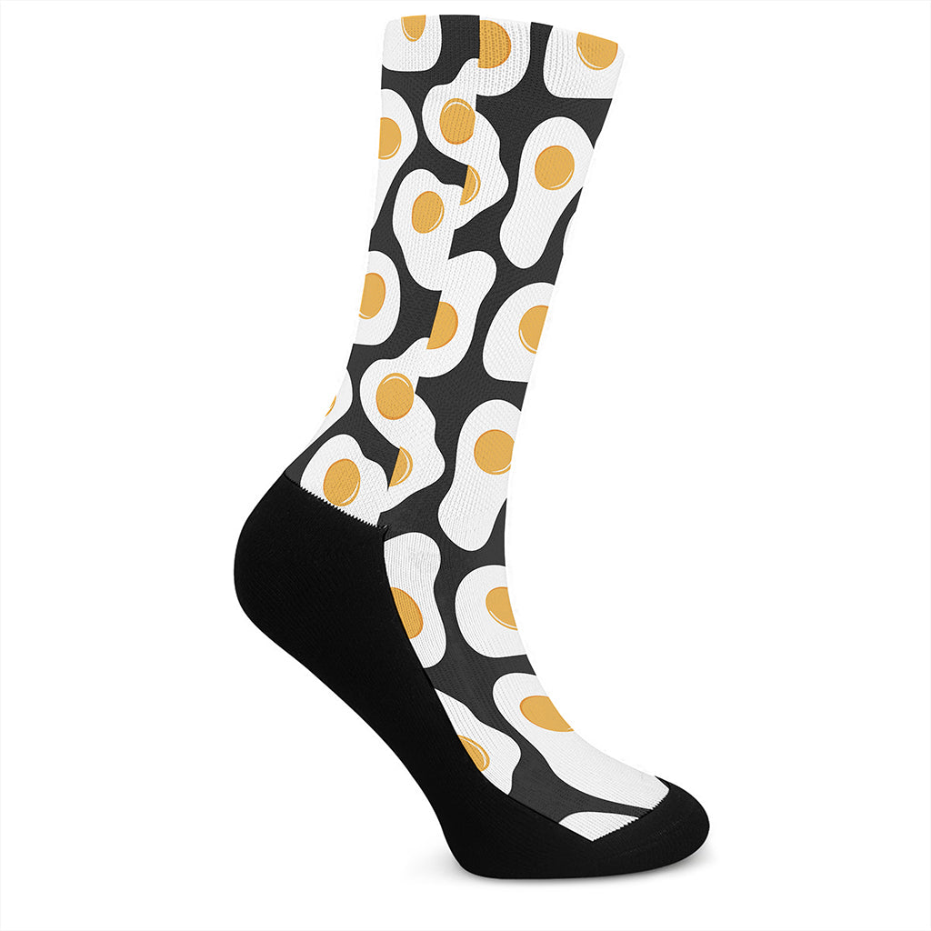 Black Fried Eggs Pattern Print Crew Socks