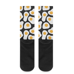 Black Fried Eggs Pattern Print Crew Socks