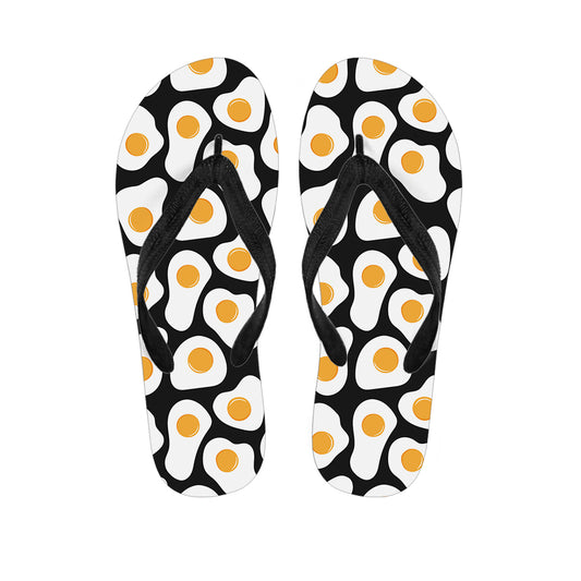 Black Fried Eggs Pattern Print Flip Flops
