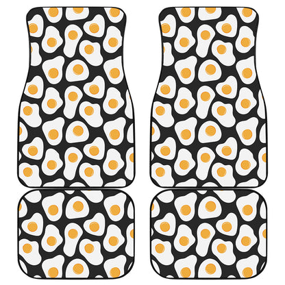 Black Fried Eggs Pattern Print Front and Back Car Floor Mats