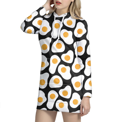 Black Fried Eggs Pattern Print Hoodie Dress
