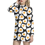 Black Fried Eggs Pattern Print Hoodie Dress