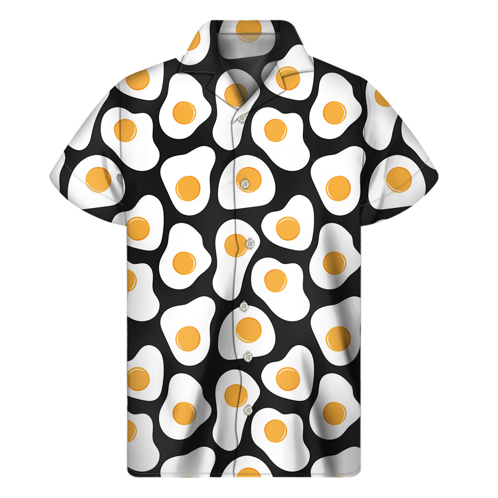 Black Fried Eggs Pattern Print Men's Short Sleeve Shirt