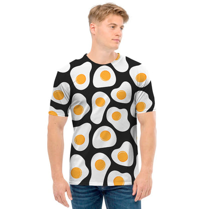 Black Fried Eggs Pattern Print Men's T-Shirt