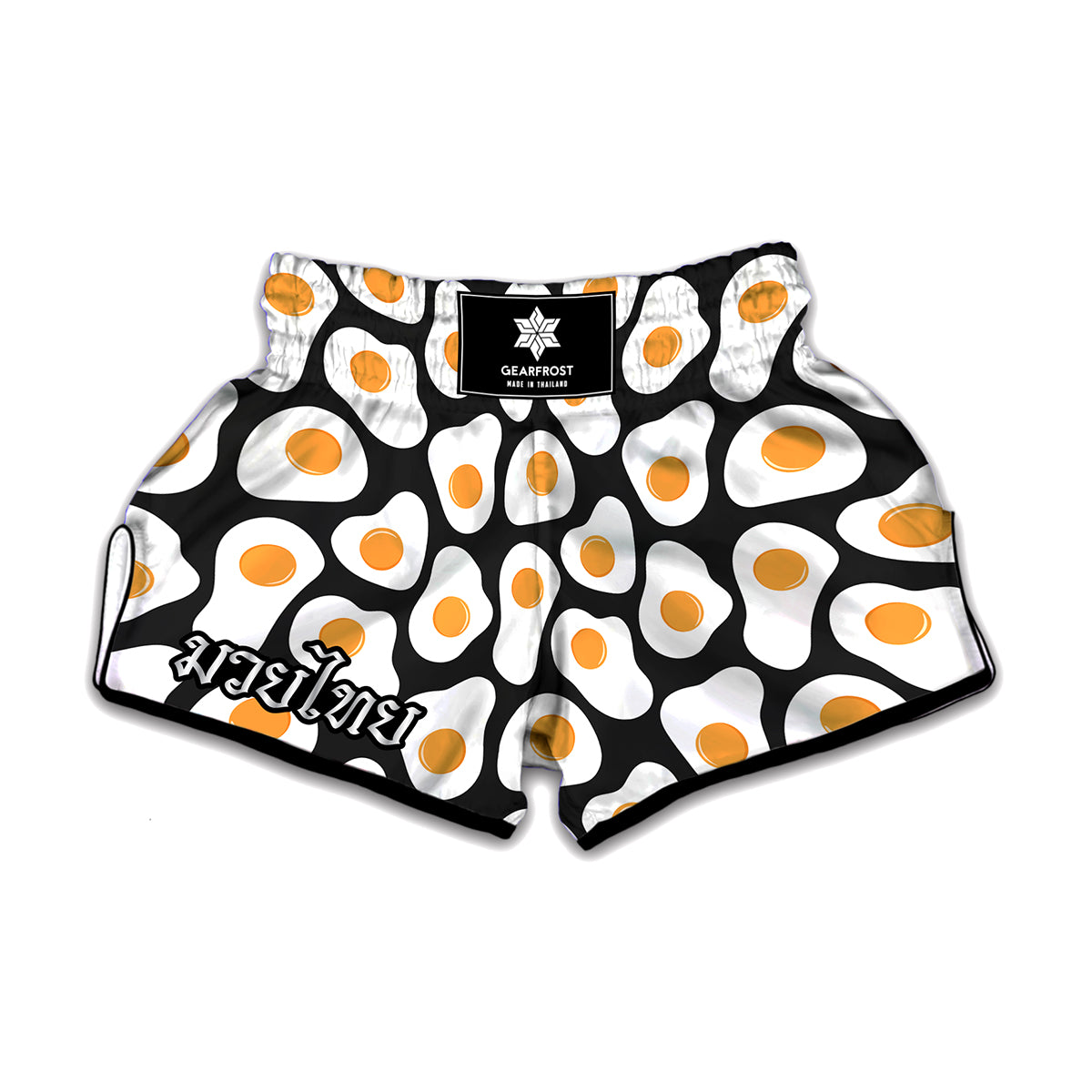 Black Fried Eggs Pattern Print Muay Thai Boxing Shorts