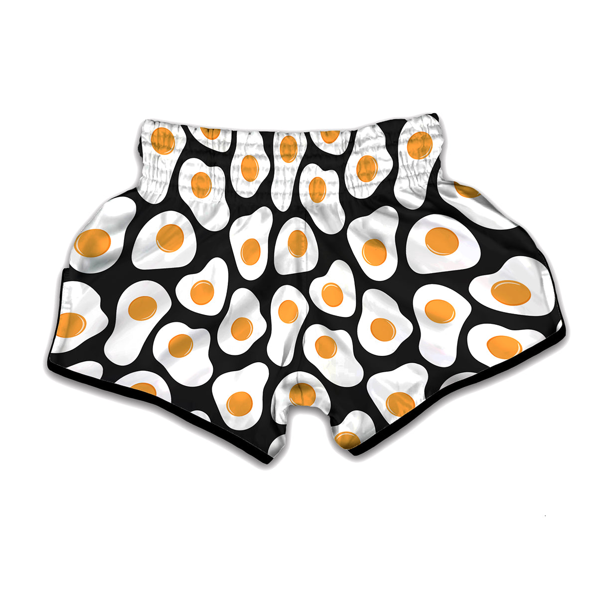 Black Fried Eggs Pattern Print Muay Thai Boxing Shorts