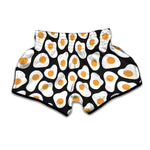 Black Fried Eggs Pattern Print Muay Thai Boxing Shorts