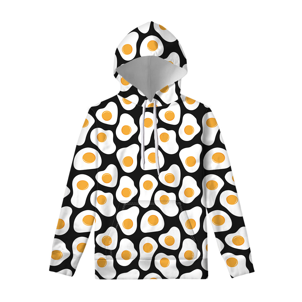 Black Fried Eggs Pattern Print Pullover Hoodie