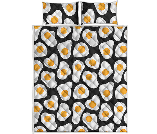 Black Fried Eggs Pattern Print Quilt Bed Set